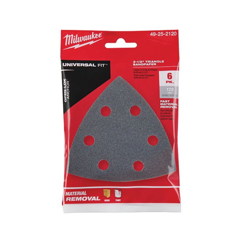 Milwaukee 49-25-2120 Triangle Sandpaper, 120 Grit, Silicon Carbide Abrasive, 3-1/2 in L Black