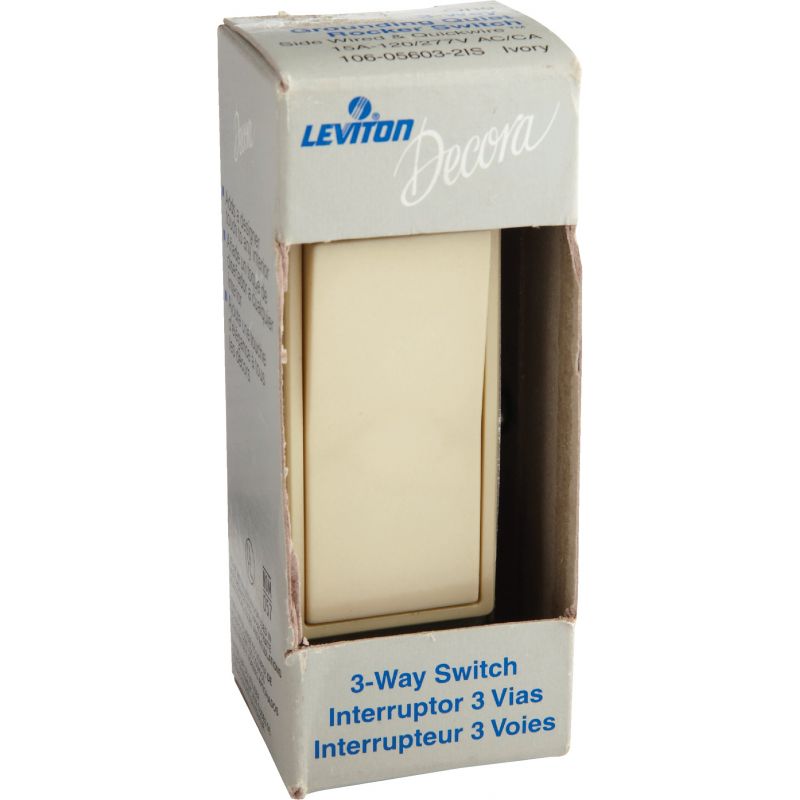 Leviton Decora Grounded 3-Way Switch Ivory, 15