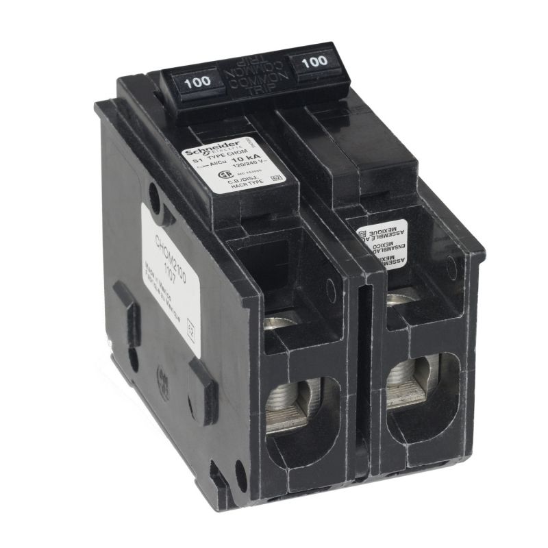 Square D Homeline CHOM2100CP Circuit Breaker, Mini, Standard, 100 A, 2 -Pole, 120/240 VAC, Plug Mounting