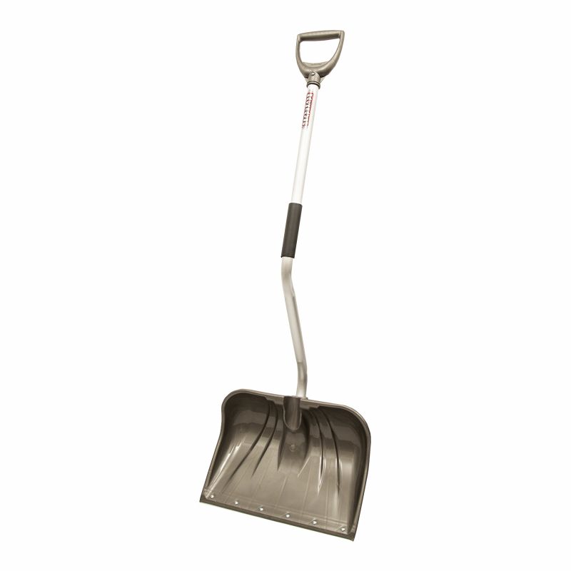 Rugg 26PBSLW-S Snow Shovel and Pusher, 18 in W Blade, Polyethylene Blade, Aluminum Handle, D-Shaped Handle, Silver Silver, 13 In