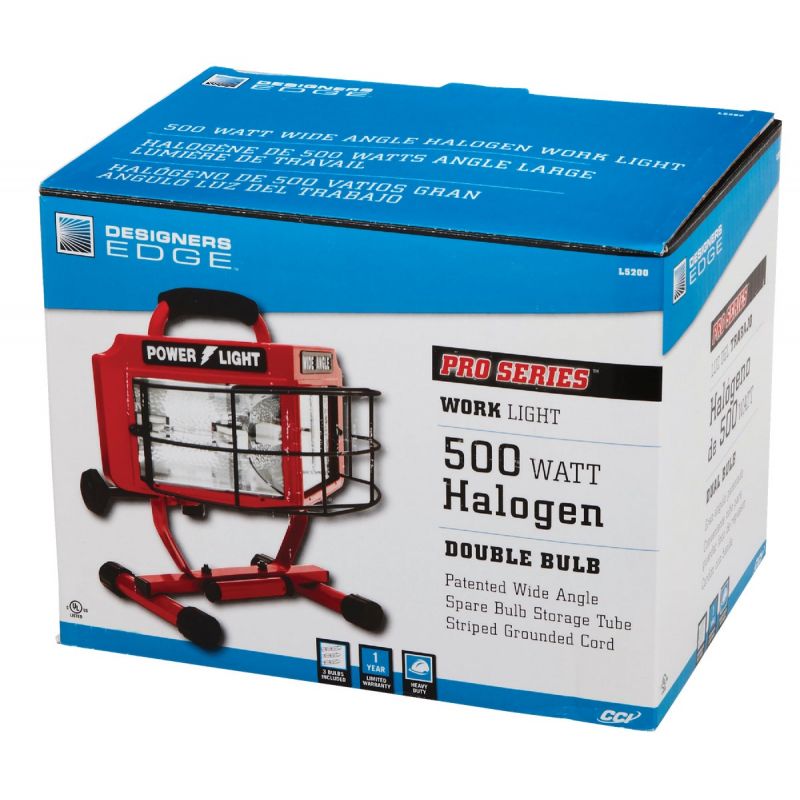 Designers Edge Power Light 500W Wide Angle Halogen Portable Work Light Red