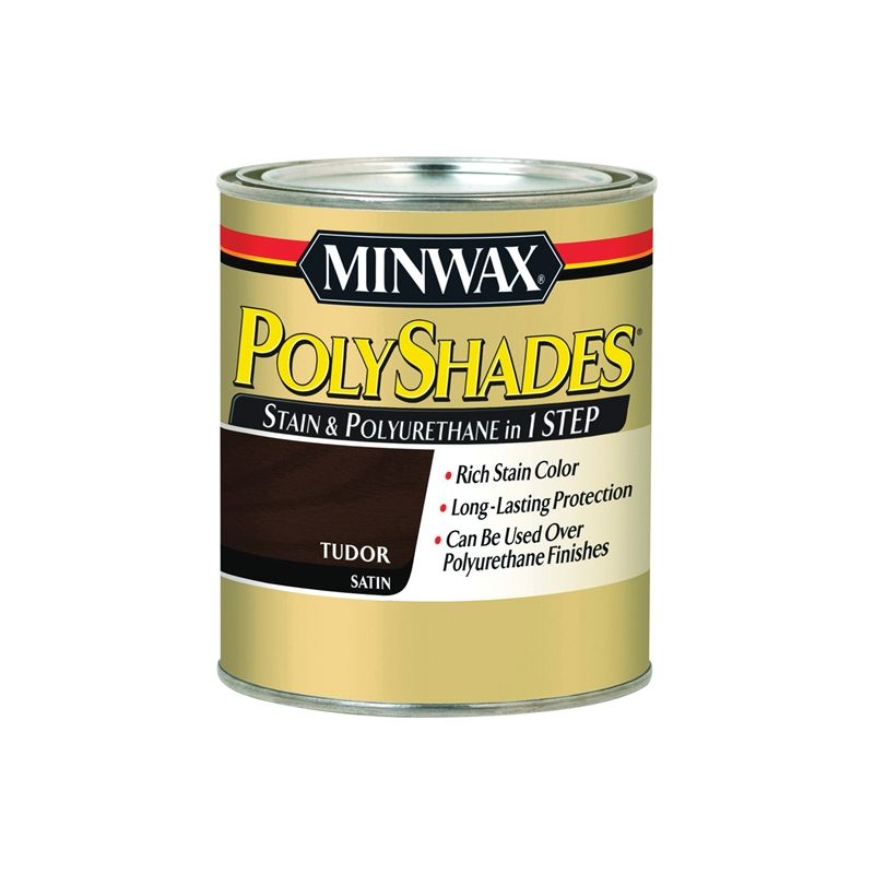 Minwax PolyShades 61360444 Wood Stain and Polyurethane, Satin, Tudor, Liquid, 1 qt, Can Tudor
