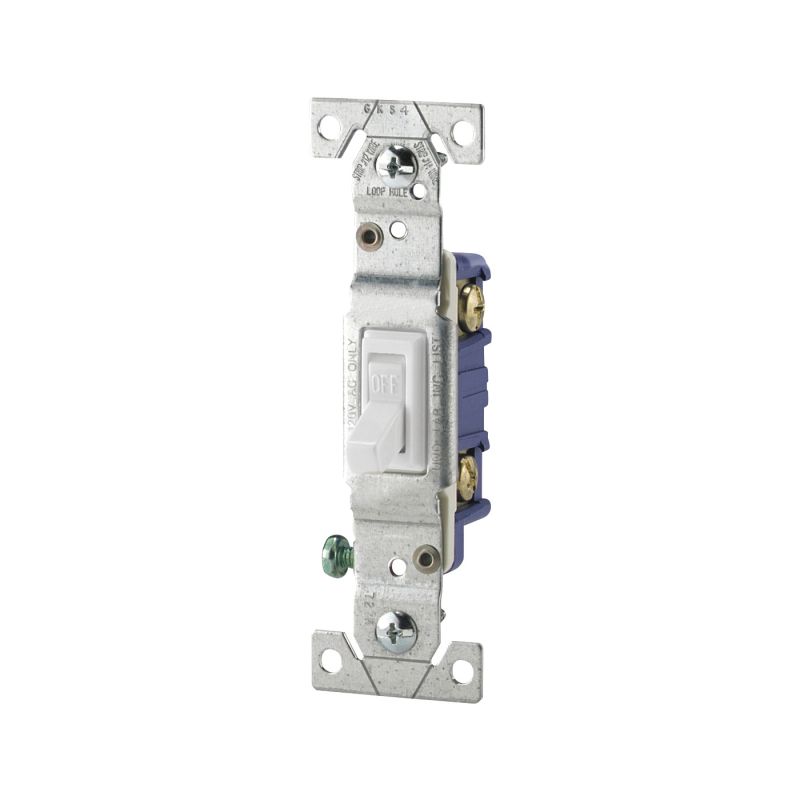 Eaton Wiring Devices 1301-7W Toggle Switch, 15 A, 120 V, Polycarbonate Housing Material, White White