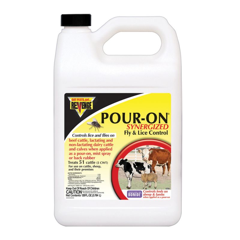 Bonide REVENGE 46430 Fly and Lice Control, Liquid, Pour-On, Spray Application, 1 gal Light Amber