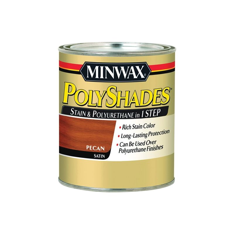 Minwax PolyShades 213204444 Wood Stain and Polyurethane, Satin, Pecan, Liquid, 0.5 pt, Can Pecan