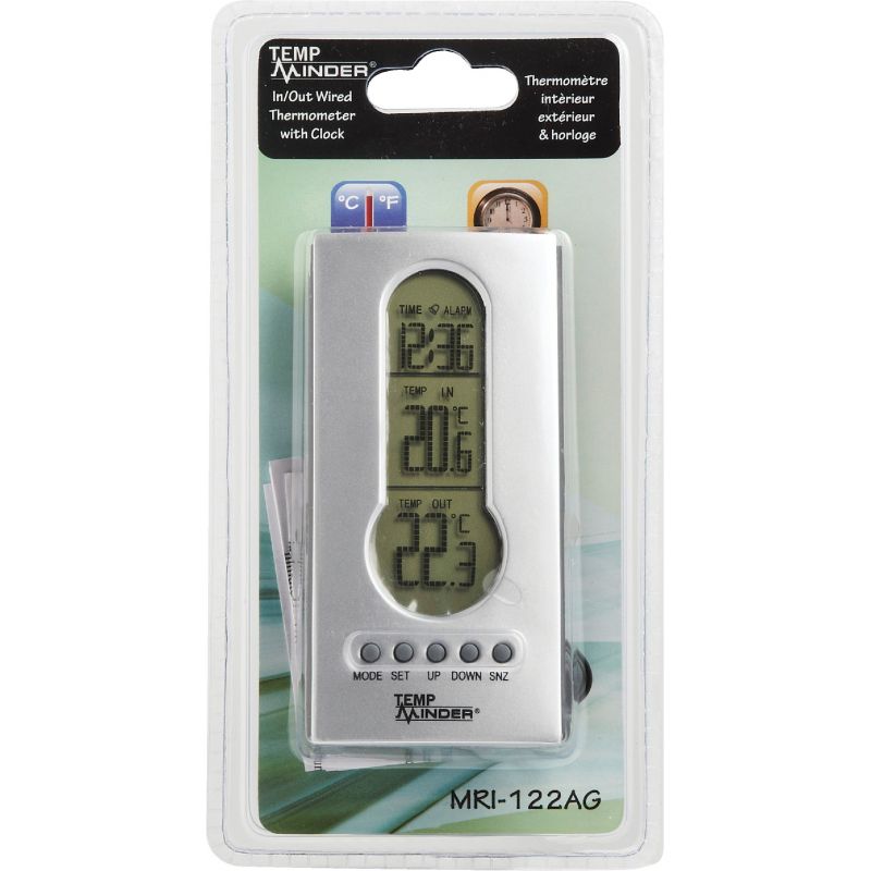 TempMinder Wired Indoor/Outdoor Thermometer with Clock — Silver, Model#  TM22243VP