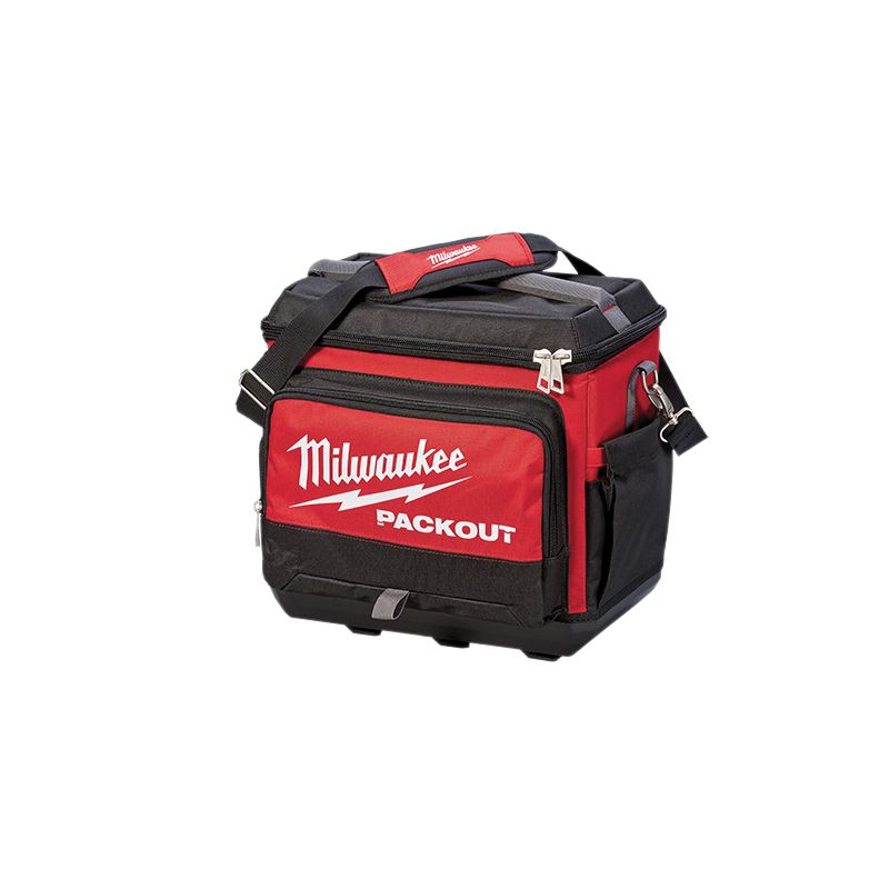 Milwaukee PACKOUT 48-22-8302 Jobsite Cooler, 11.81 in W, 15-3/4 in D, 15-3/4 in H, 5-Pocket, Polyester, Black/Red Black/Red