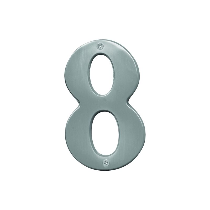 Hy-Ko Prestige Series BR-51SN/8 House Number, Character: 8, 5 in H Character, Nickel Character, Solid Brass (Pack of 3)