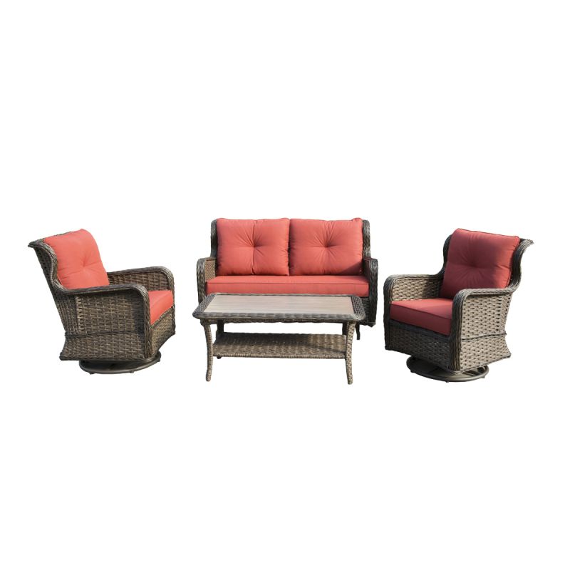 Seasonal Trends MS21001-1 Woodbury Deep Seating Set, Aluminum and All Weather Wicker, Orange/Red, Four-Piece Orange/Red