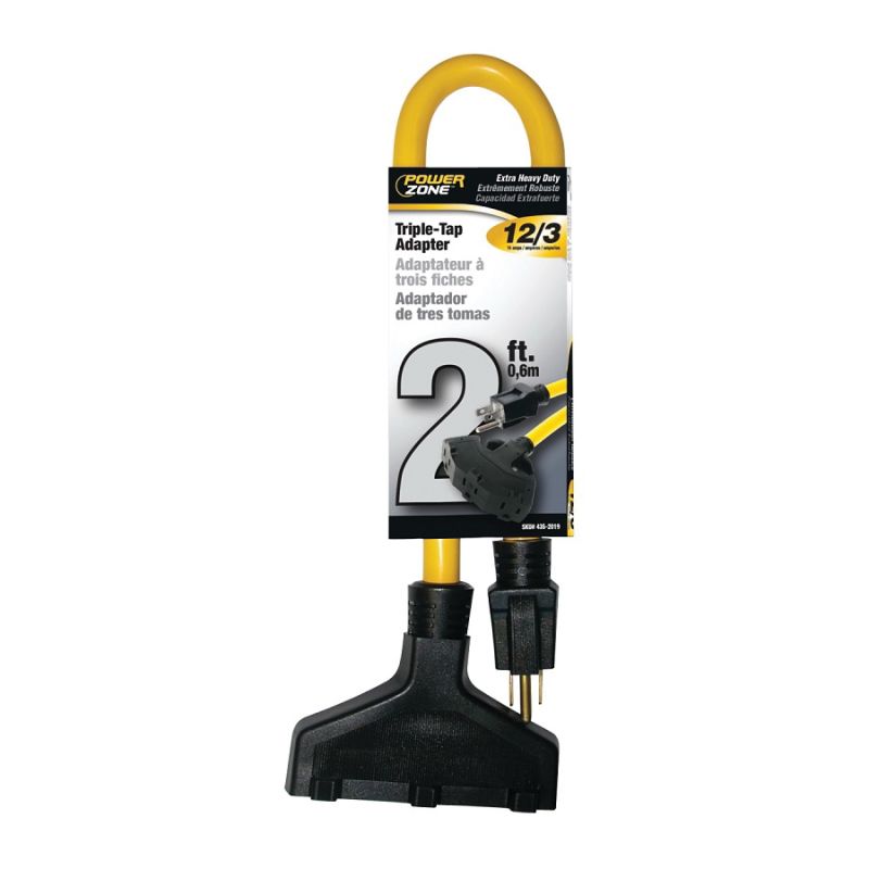 PowerZone Extension Cord, 12 AWG Cable, 2 ft L, 15 A, 125 V, Yellow