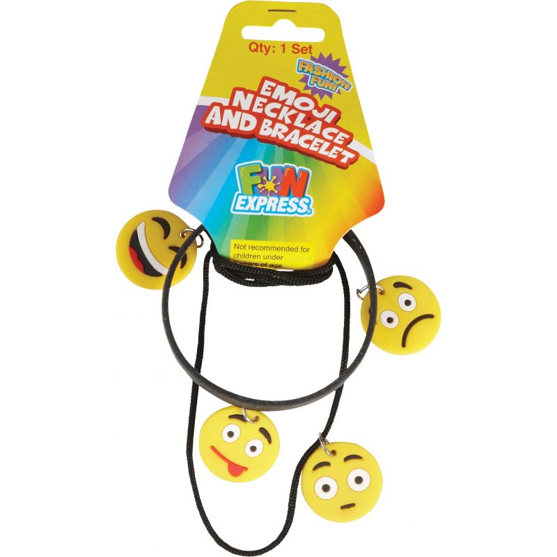 Fun Express Emoji Necklace &amp; Bracelet Set Black &amp; Yellow (Pack of 12)