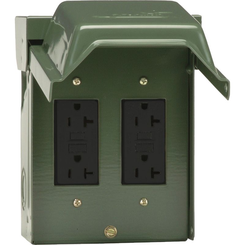 GE Backyard GFCI Outlet With 2 Receptacles Green, 20A