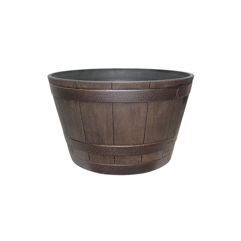 Southern Patio HDR-055464 Planter, 13.04 in H, 22.24 in W, 22.24 in D, Round, Whiskey Barrel Design, Resin Kentucky Walnut