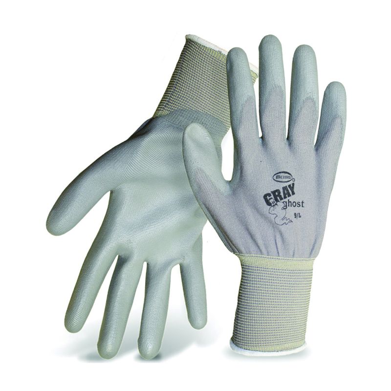 Boss Gray Ghost Series 3000L Gloves, L, Knit Wrist Cuff, Polyurethane Coating, PVC Glove, Gray L, Gray
