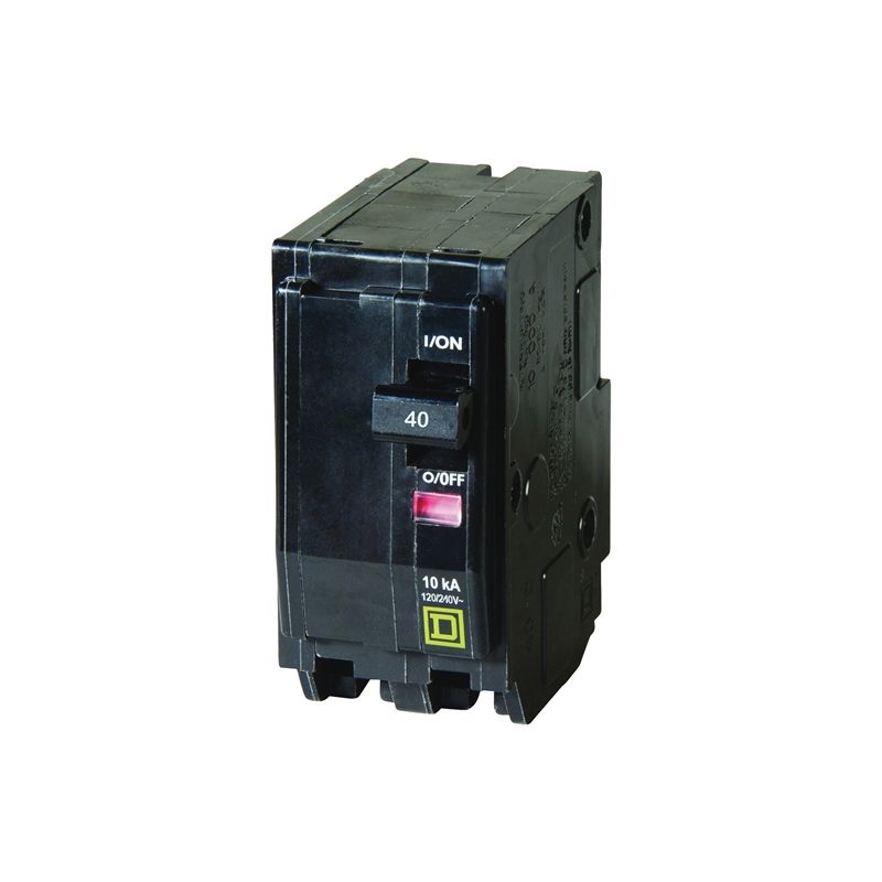 Square D QO QO240C Circuit Breaker, Mini, 40 A, 2 -Pole, 120/240 VAC, 48 VDC, Plug Mounting, Black Black