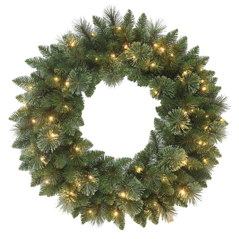 Hometown Holidays 29729 Lodgepole Wreath, PVC/Crushed Cashmere, Battery Operated, Mini Bulb, Clear Bulb Green (Pack of 6)
