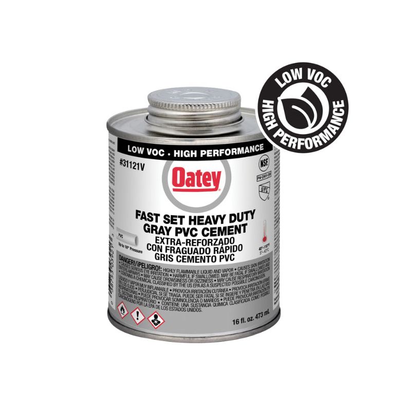 Oatey 31121V Heavy-Duty Fast Set Cement, 16 oz Can, Liquid, Gray Gray
