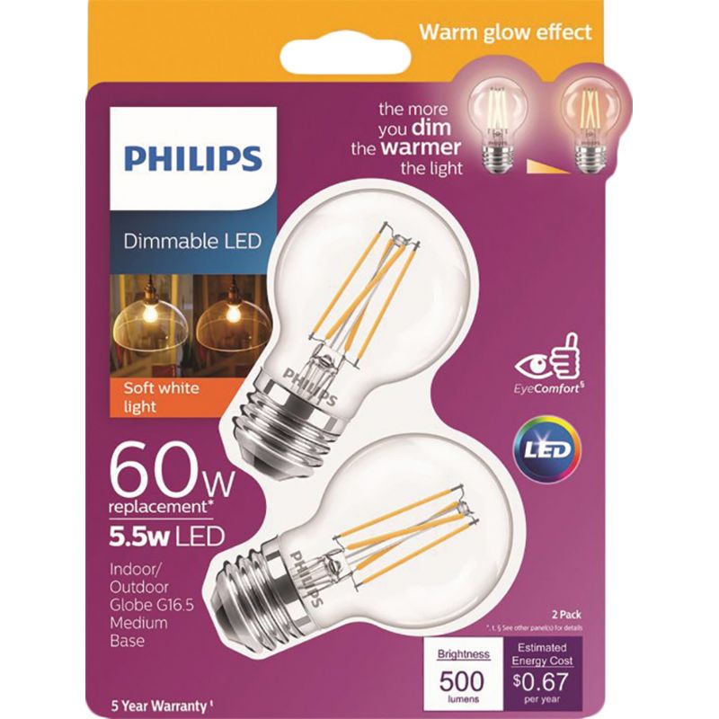 Philips Warm Glow G16.5 Medium LED Decorative Light Bulb