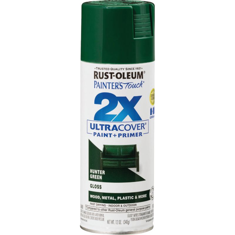 Rust-Oleum Painter&#039;s Touch 2X Ultra Cover Paint + Primer Spray Paint Hunter Green, 12 Oz.