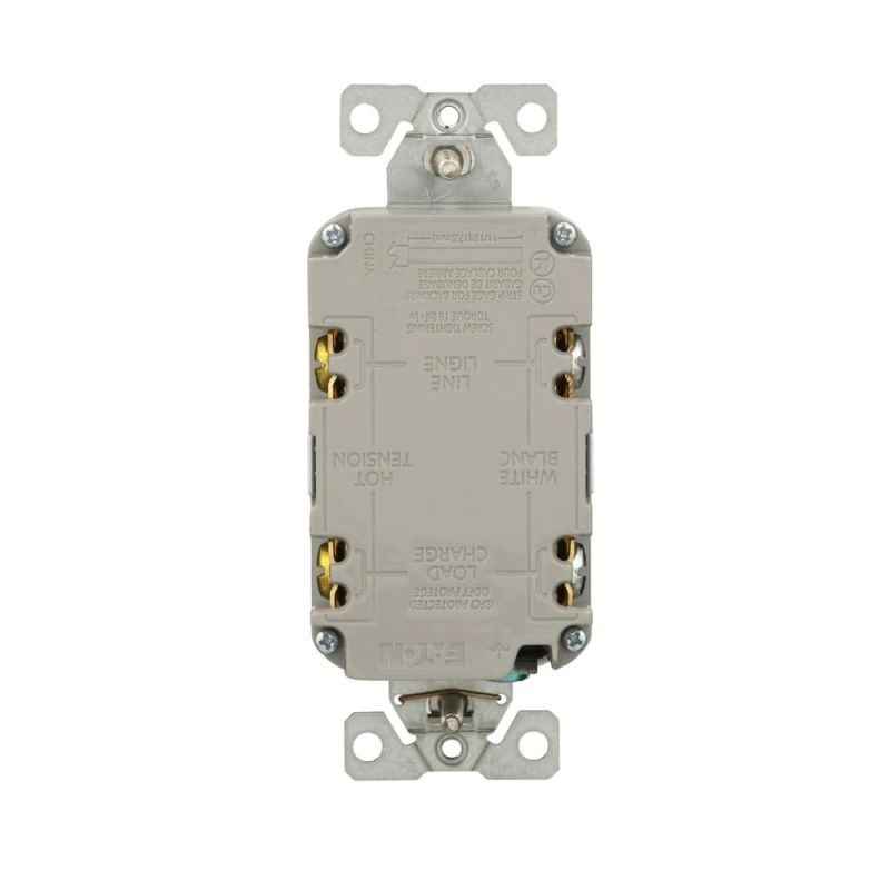 Eaton GF15W-3-L GFCI Receptacle, 125 V, 15 A, NEMA: NEMA 5-15R, Back, Side Wiring, White White
