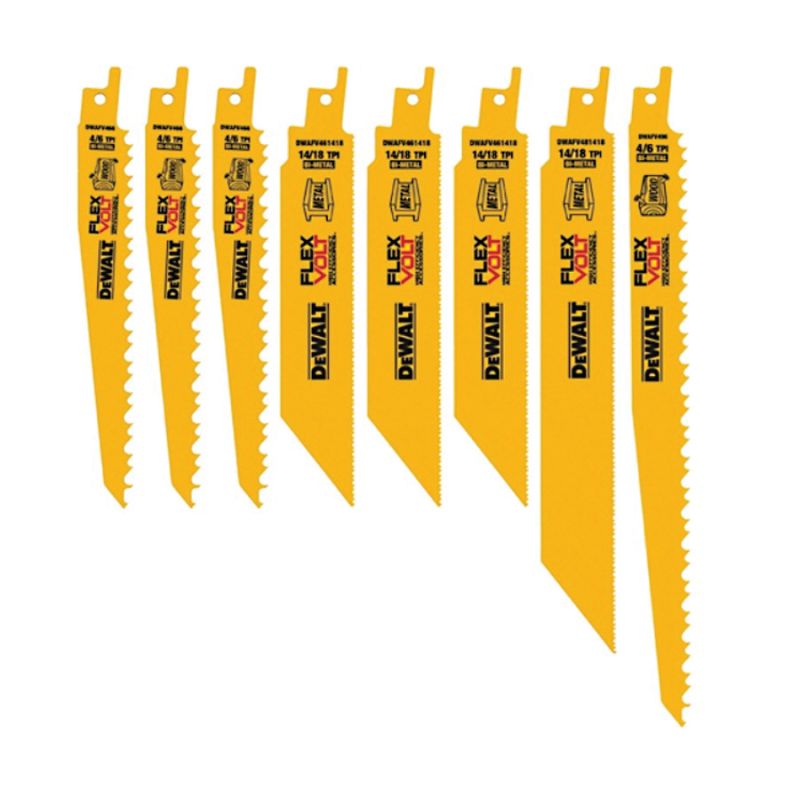 DeWALT FLEXVOLT DWAFV48SET Reciprocating Saw Blade Set, 8-Piece, Bi-Metal, Yellow, Tough-Coated Yellow