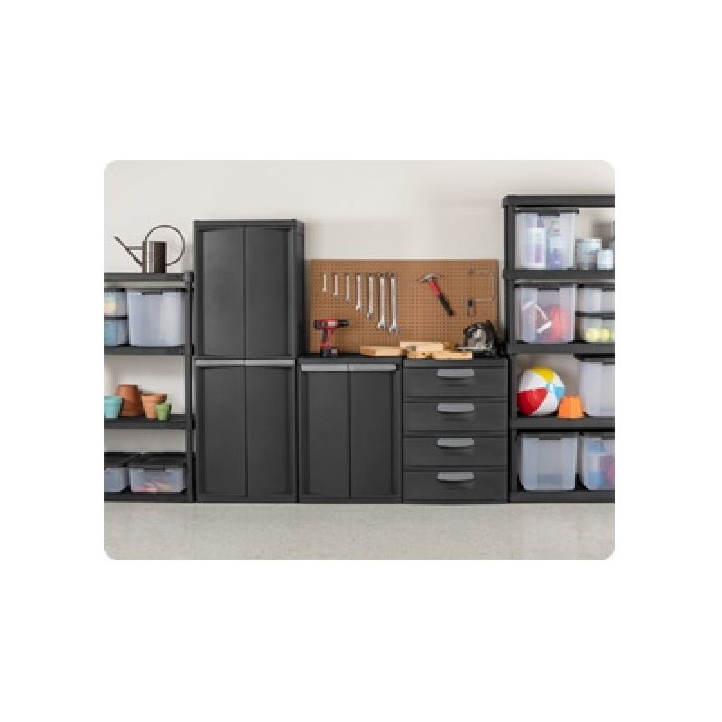 Sterilite 01423V01 Shelf Cabinet, 25-5/8 in OAW, 69-3/8 in OAH, 18-7/8 in OAD, 4-Shelf, Plastic, Gray, Flat Gray