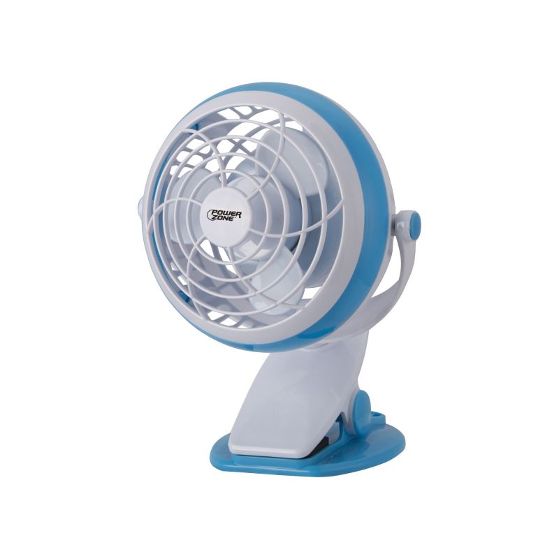 PowerZone QT-U409-D Desk and Clip-On Fan, 5 VDC, 4 in Dia Blade, 3-Blade, 1-Speed, 48 in L Cord White/Blue OR White/Green (Pack of 4)
