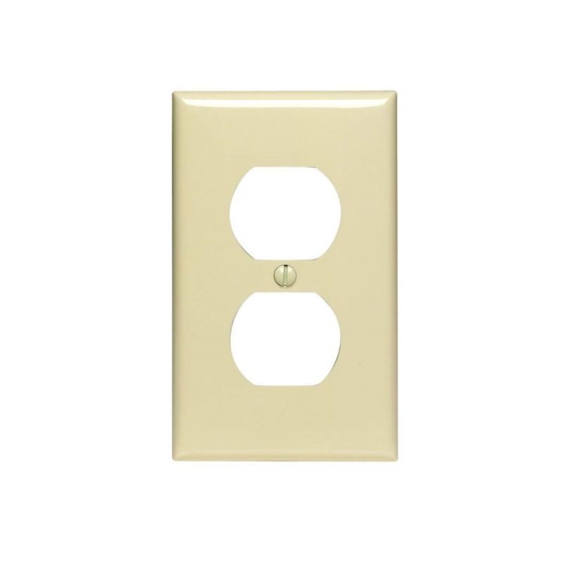 Leviton 80703-I Receptacle Wallplate, 4-1/2 in L, 2-3/4 in W, Standard, 1 -Gang, Nylon, Ivory, Surface Mounting Standard, Ivory