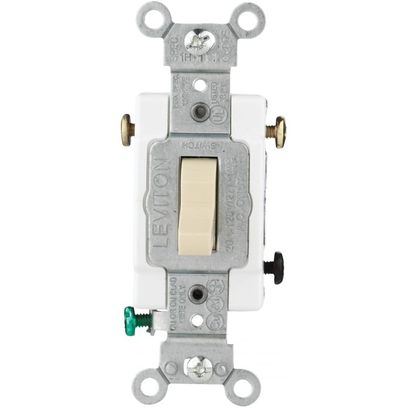 Leviton Commercial Grade Grounded Quiet Switch Ivory, 20A
