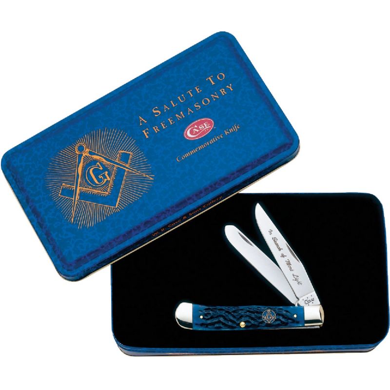 Case Masonic Trapper Folding Knife Gift Tin Blue, 3.25 In., 3.27 In.