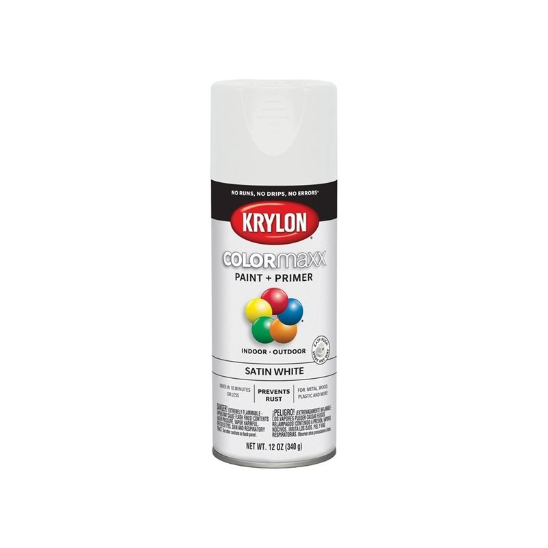 Krylon K05577007 Enamel Spray Paint, Satin, White, 12 oz, Can White