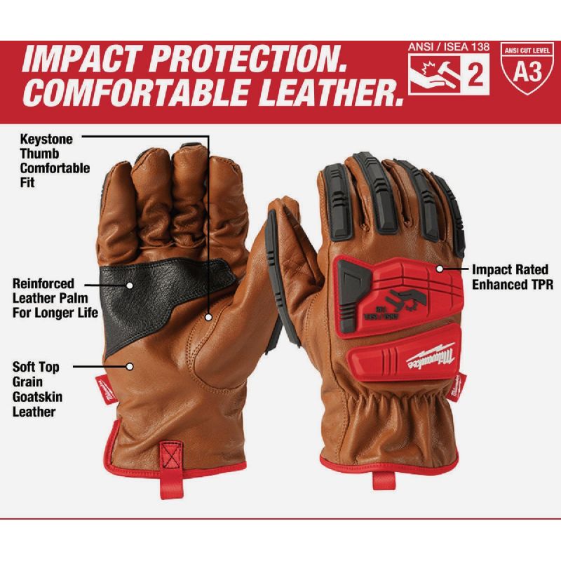 Buy Milwaukee Impact Cut Level 3 Goatskin Leather Work Gloves M, Red & Brown