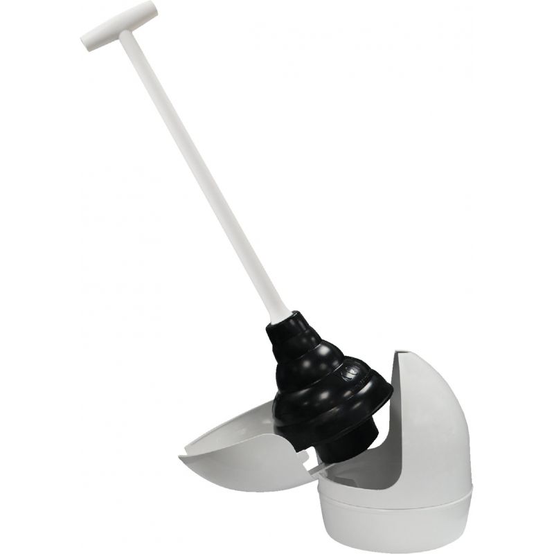 Korky Toilet Plunger with Holder 6.6 In. X 23 In., White