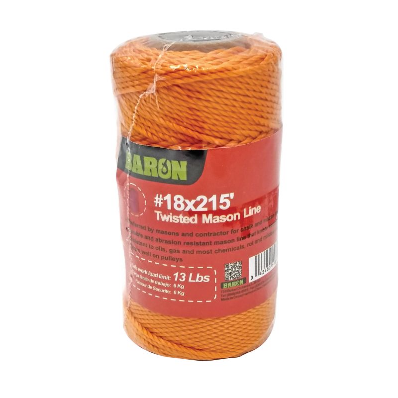 BARON 10812 Twisted Mason Line, #18 Dia, 250 ft L, 13 lb Working Load, Nylon, Orange Orange