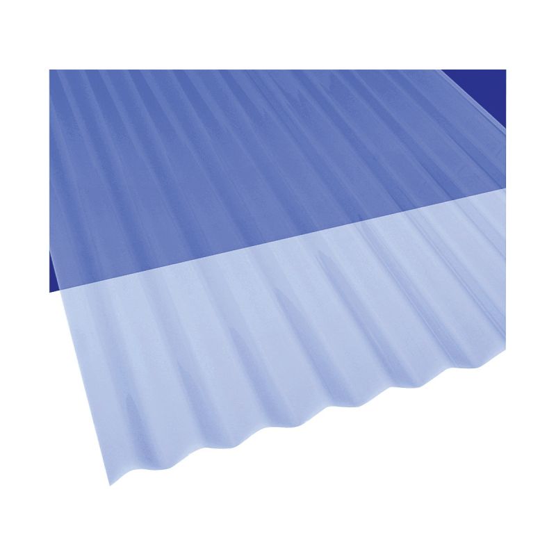 Sun N Rain 106632 Corrugated Roofing Panel, 10 ft L, 26 in W, PVC, Clear Blue Clear Blue