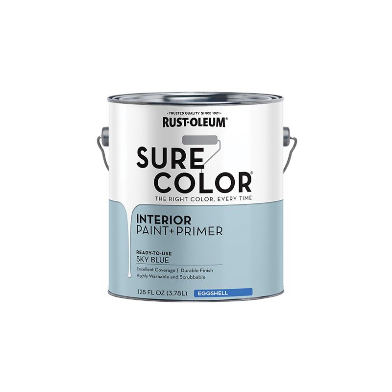 Rust-Oleum Sure Color 380225 Interior Wall Paint, Eggshell, Sky Blue, 1 gal, Can, 400 sq-ft Coverage Area Sky Blue