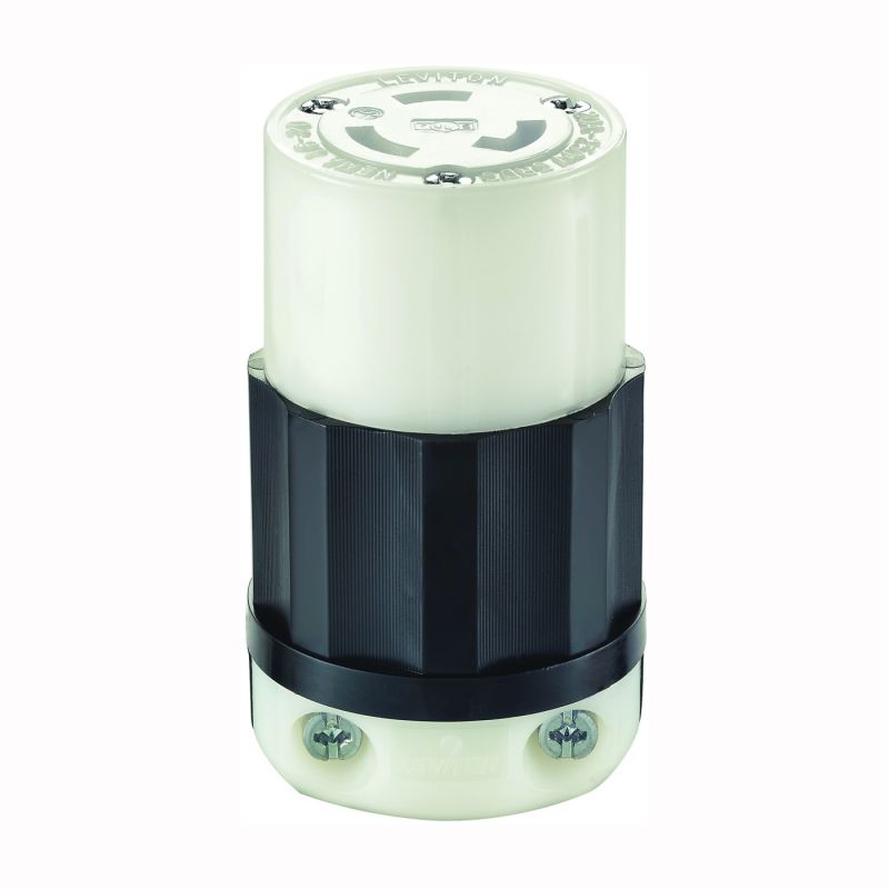 Leviton 021-02323-0PB Twist Lock Connector, 2 -Pole, 20 A, 250 V, NEMA: NEMA L6-20R, Black/White Black/White