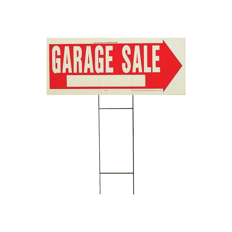 Hy-Ko RS-804 Lawn Sign, Garage Sale, White Legend, Plastic, 24 in W x 9-1/2 in H Dimensions