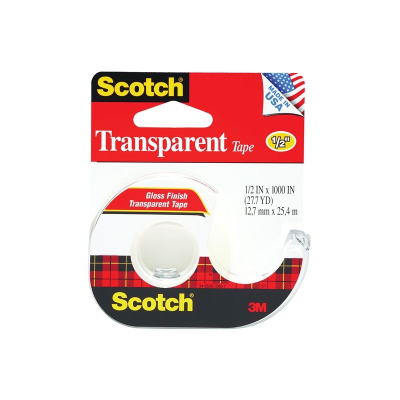 Scotch 174 Transparent Tape, 1100 in L, 1/2 in W, Acetate Backing