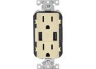 Leviton Decora 2-Port USB Charging Outlet With Tamper Resistant Duplex Outlet Ivory, 3.6A/15A