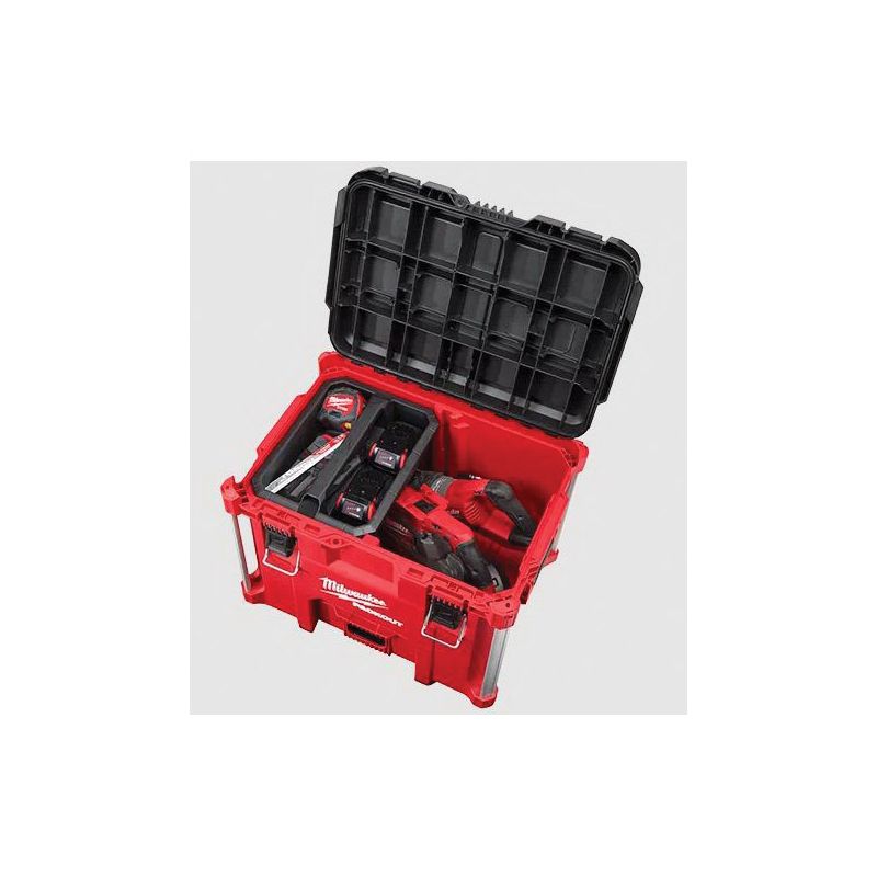 Milwaukee PACKOUT 48-22-8429 Tool Box, 100 lb, Polypropylene, Black/Red, 16.9 in H x 21.8 in W x 15.5 in D Outside Black/Red