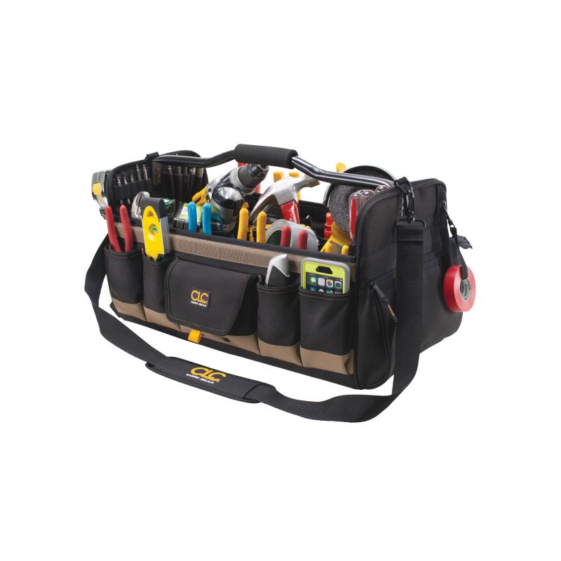 CLC Tool Works Series 1579 Open Top Tool Bag, 11 in W, 11 in D, 20 in H, 27-Pocket, Polyester, Black Black