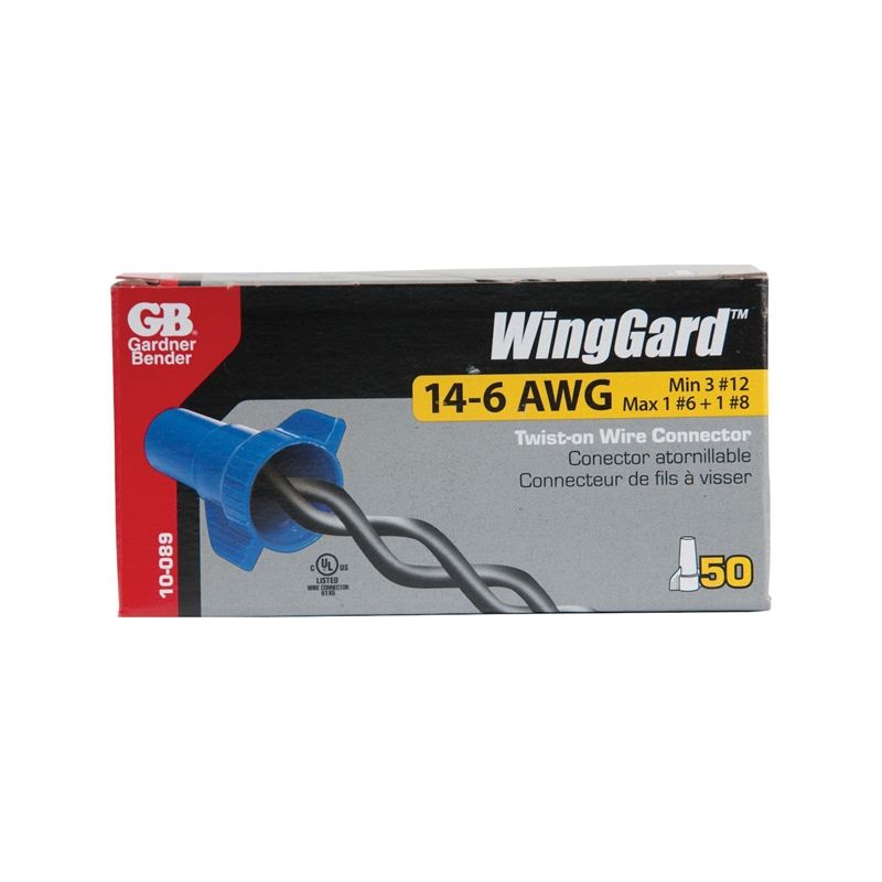 Gardner Bender WingGard 89 10-089 Wire Connector, 14 to 6 AWG Wire, Steel Contact, Polypropylene Housing Material, Blue Blue