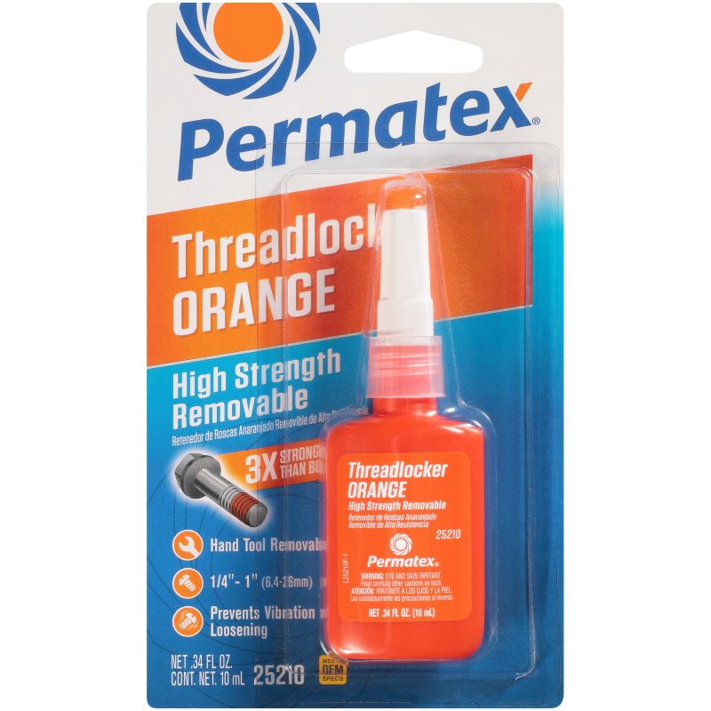 Permatex 25210 Thread Locker, Orange, Liquid, 10 mL Bottle Orange