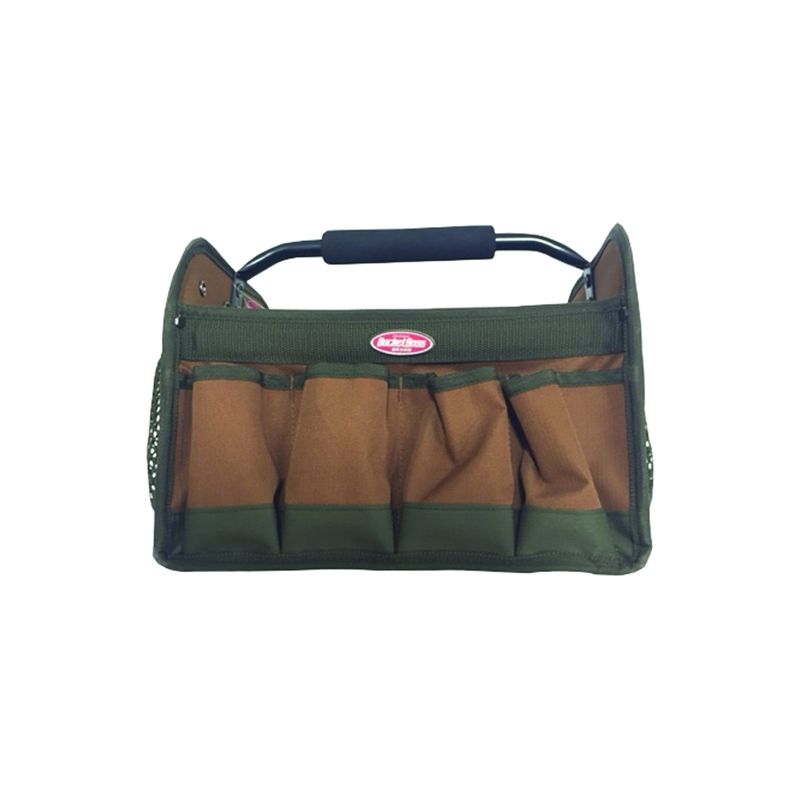 Bucket Boss 70012 Tote Bag, 12 in W, 10 in D, 11 in H, 8-Pocket, Rip-Stop Fabric, Brown Brown