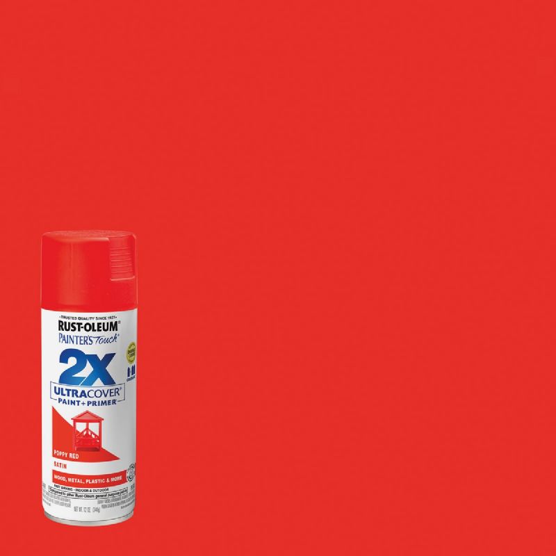 Rust-Oleum Painter&#039;s Touch 2X Ultra Cover Paint + Primer Spray Paint Poppy Red, 12 Oz.