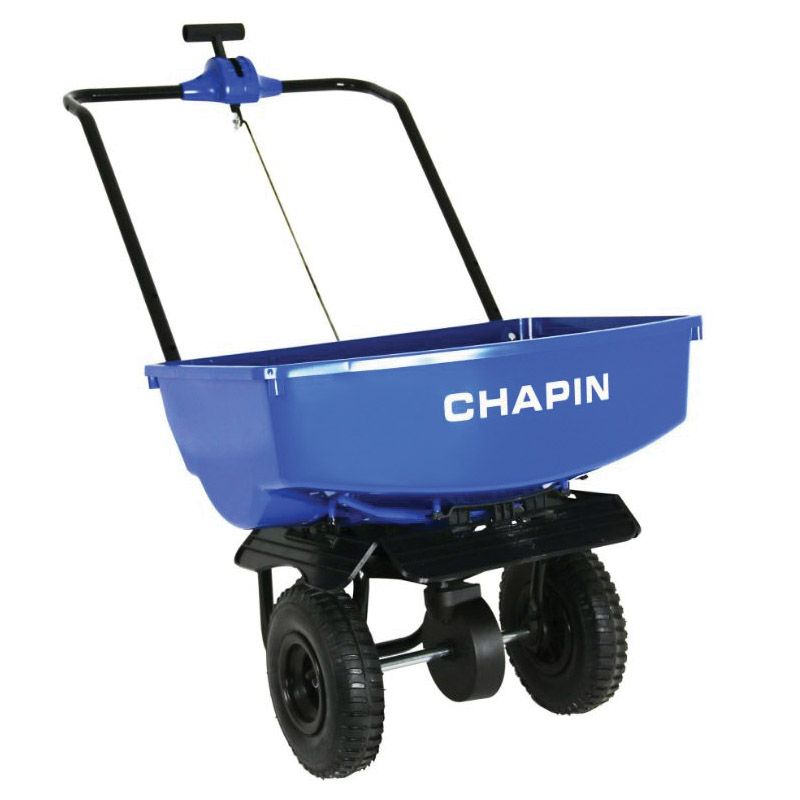 CHAPIN 8003A Salt Spreader with Baffles, 70 lb Capacity, Steel Frame, Poly Hopper, Pneumatic Wheel 70 Lb