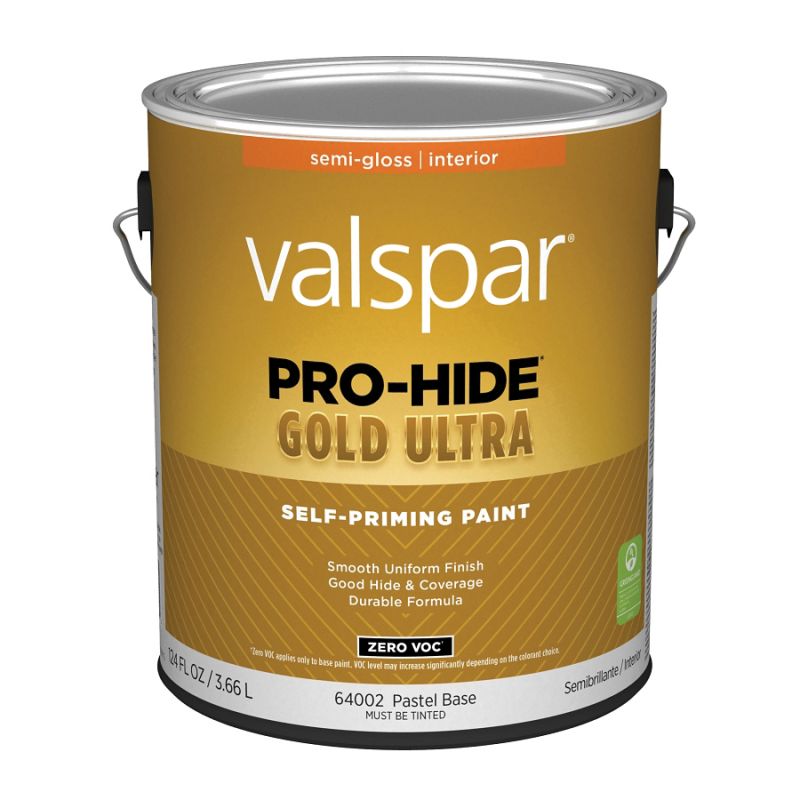 Valspar Pro-Hide Gold Ultra 6400 07 Latex Paint, Acrylic Base, Semi-Gloss Sheen, Pastel Base, 1 gal Pastel Base