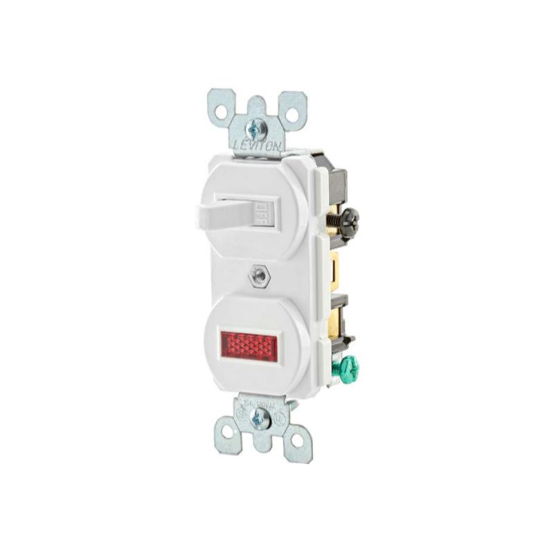 Leviton Traditional Series S04-05226-0WS Duplex Combination Switch, 12 A, 120/277 V, Lead Wire Terminal, White White