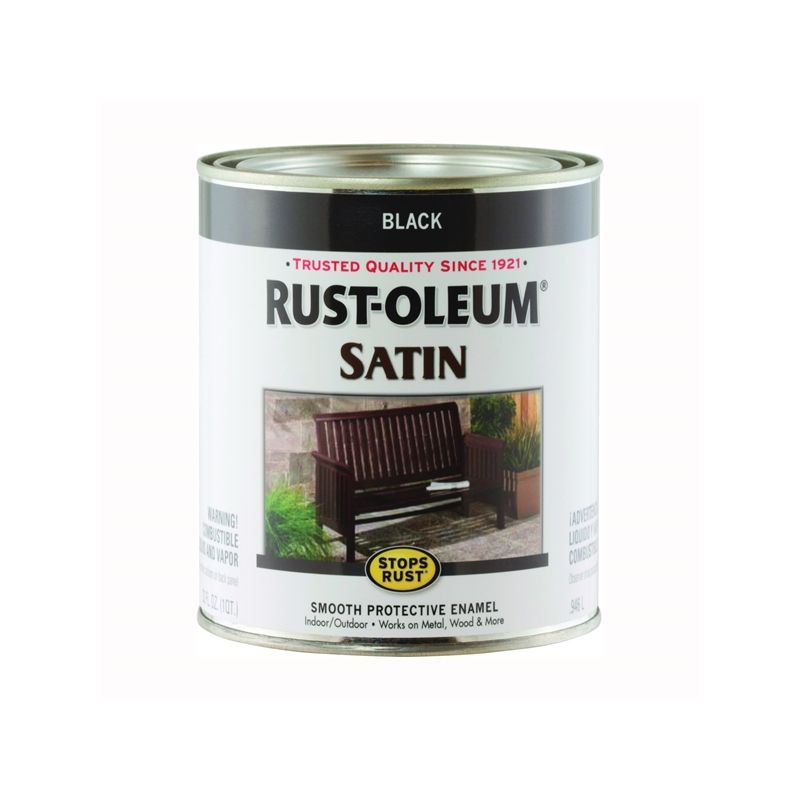 Rust-Oleum 7777502 Enamel Paint, Satin, Black, 1 qt, Can, 60 to 100 sq-ft/qt Coverage Area Black